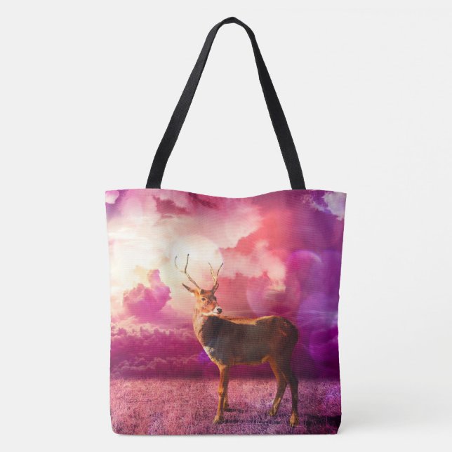Veado nas nuvens - Saco Rosa Tote (Verso)
