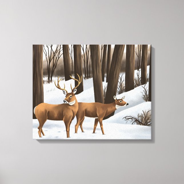 Veado Whitetail Na Neve Na Canvas (Frente)