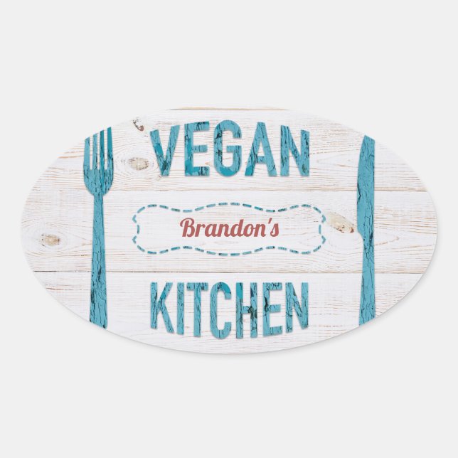 Vegan, cozinha personalizada, adesivos Oval (Frente)