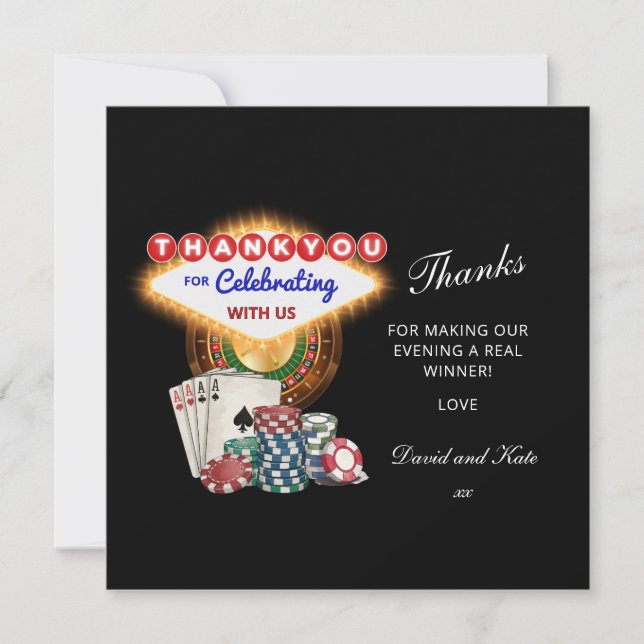 Vegas Casino Night Birthday / Bach Party Thank You (Frente)