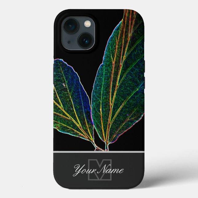 Veias de folhas Neon-Pop-Art em macro com Monogram (Verso)