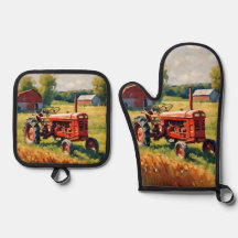 Veículo Agrícola Retrô Trator Vermelho Rústico Vin