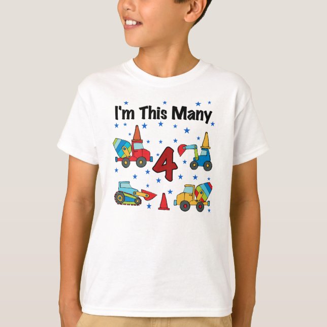 Veículos de Construção - 4ª Camisetas de Aniversár (Frente)