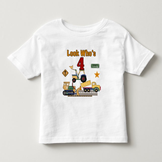Veículos de Construção 4º Camisetas de Aniversário (Frente)