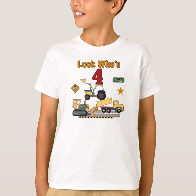Veículos de Construção 4º Camisetas de Aniversário (Frente)