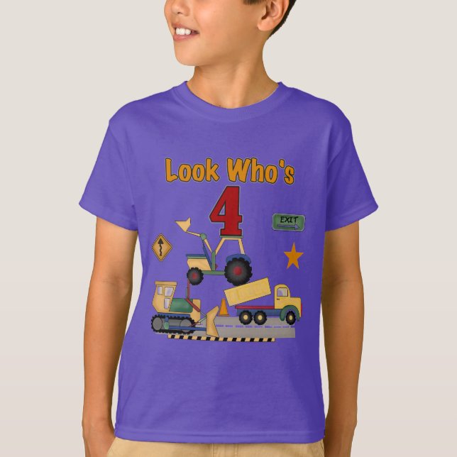 Veículos de Construção 4º Camisetas de Aniversário (Frente)