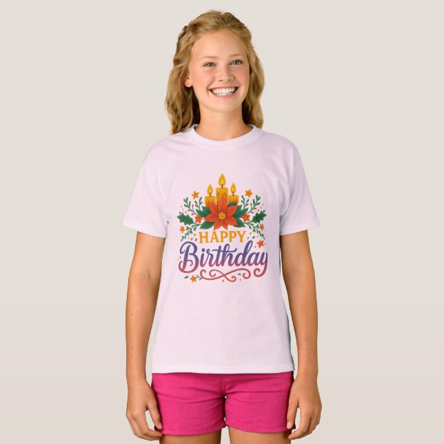 Vela de Aniversário Camiseta Básica para Meninas | (Frente Completa)