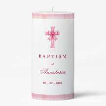 Vela de Batismo Personalizada Coquette Rosa Xadrez