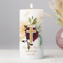 Vela de Pilar de Batismo Neutro por Aquarela Elega