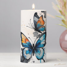 Vela do Pilar da Borboleta em Azul, Cinza, Laranja