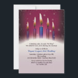 Velas do convite de aniversário<br><div class="desc">Um convite de festas para a celebração do aniversário de um adulto. A parte superior de Borgonha tem a "cintilação ilumina-se" e bolhas fracas como um fundo e caracteriza-se cinco velas em Borgonha e em matiz azuis. O cartão é fácil de personalizar com seus fraseio, opções da pia batismal, do...</div>