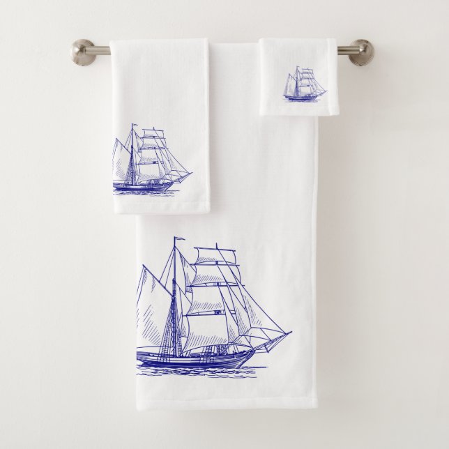 veleiro azul-marinho-chic em toalha (Insitu)