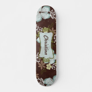 Velha Escola Skateboard Havaiana Blue Flowers