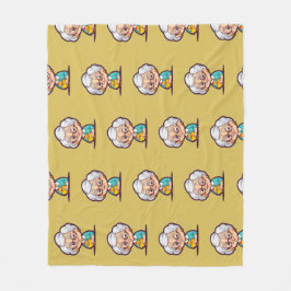 Velha senhora com cobertor de galinha