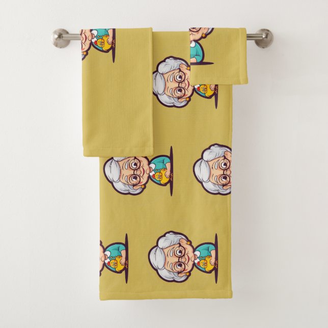 Velha senhora com toalhas de banho de frango (Insitu)