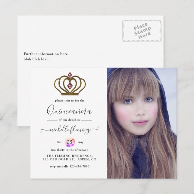 Velho Dourado Convite de Elegância Quinceañera (Frente/Verso)