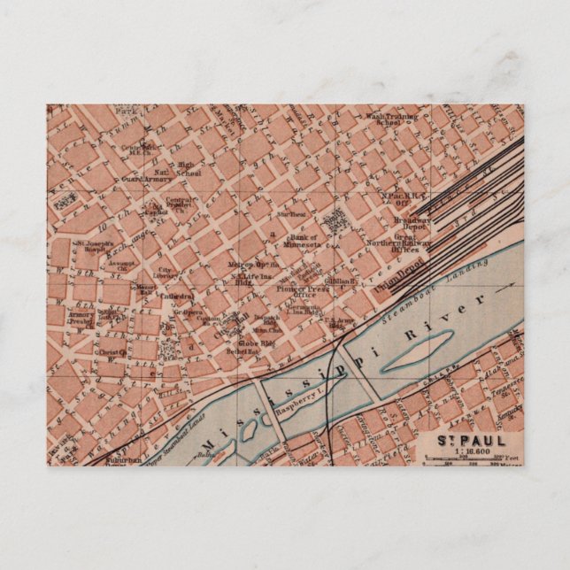 Velho Mapa de St Paul MN Cartão Postal (Frente)