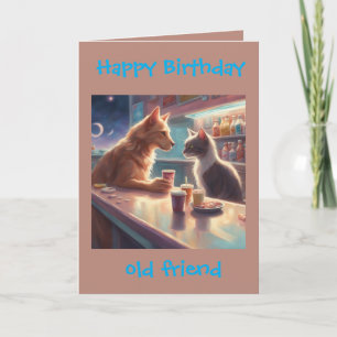 Velhos Amigos Aniversário cartão de gato e cachorr