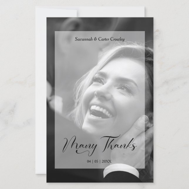 Vellum Effect Budget Wedding BW Photo Thanks  (Frente)