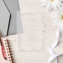 Vellum Leaf Sage Green Elegant Casamento de Monogr