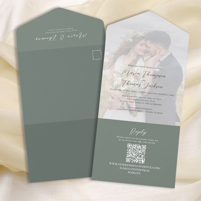 Vellum Photo Overlay Verde Elegante | RSVP de Códi (Criador carregado)