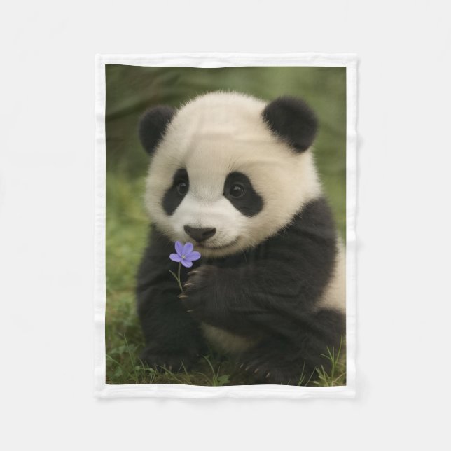 Velo Bebê Panda Fofo Segurando Cobertor de Fleece de Fl (Frente)