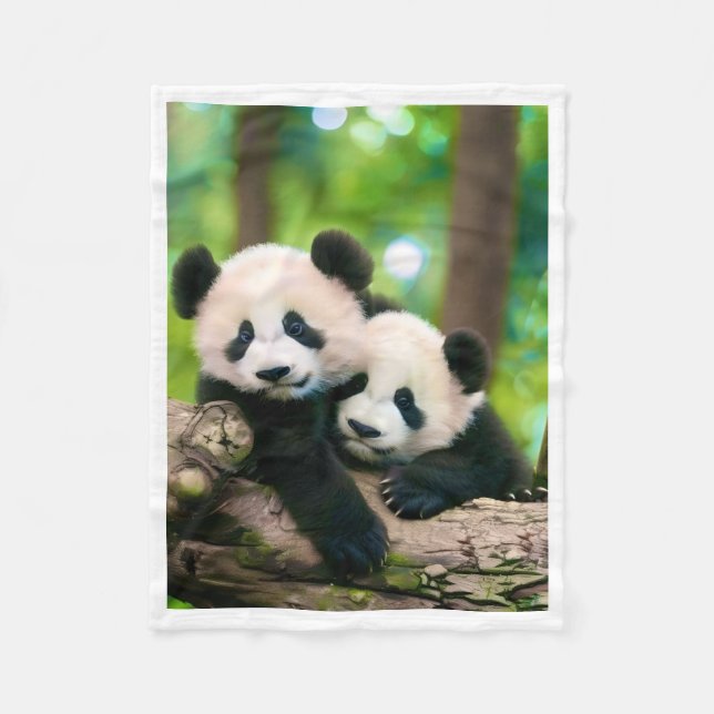 Velo Bebês Pandas Fofos Brincando no Cobertor de Fleece (Frente)