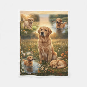 Velo Cachorro Feliz Retriever Dourado em Cobertor de Fe