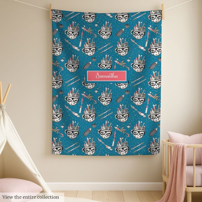 Velo Chic de volta ao cobertor de presentes da escola c (Chic back to school gift blanket with custom name)