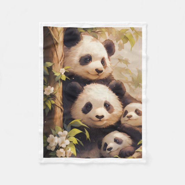 Velo Cobertor Árvores Família de Panda Fofa (Frente)