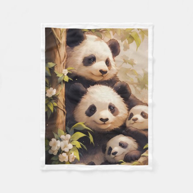 Velo Cobertor Árvores Família de Panda Fofa (Frente)