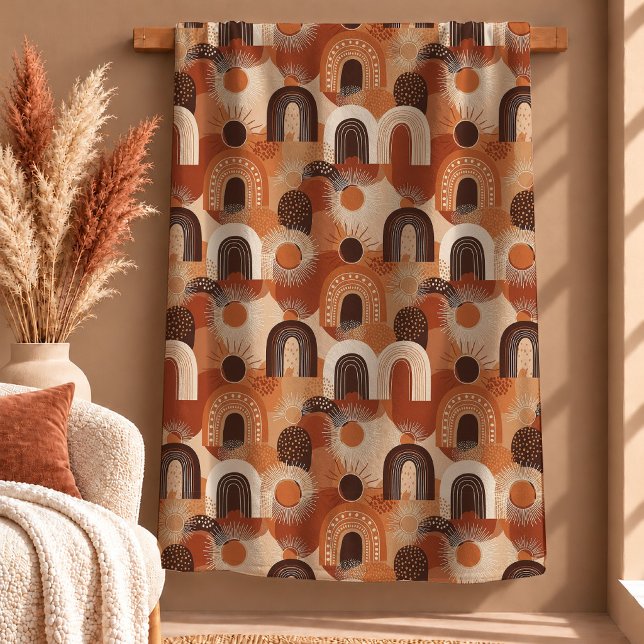Velo Cobertor Charmoso com Formas de Arco-íris em Cobre (Trendsetting Terracotta Burnt Orange Art Blanket)
