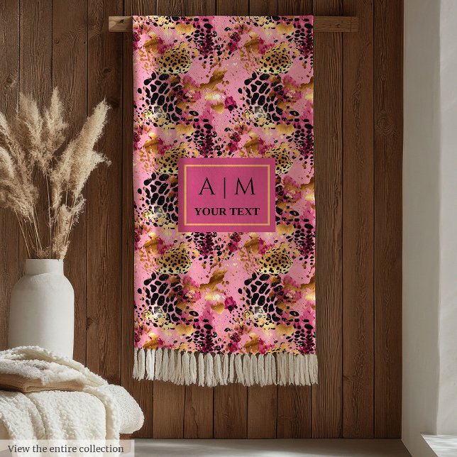 Velo Cobertor com monograma de pele de leopardo em água (Lux pink watercolor leopard skin monogram blanket)