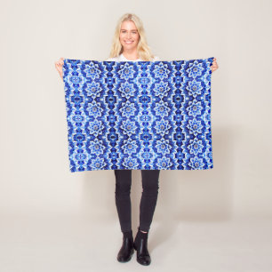 Velo Cobertor com Padrão de Azulejo Floral Azul
