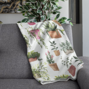 Velo Cobertor com padrão de plantas em vasos em aquarel