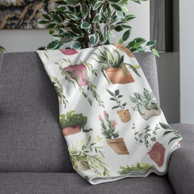 Velo Cobertor com padrão de plantas em vasos em aquarel (Criador carregado)