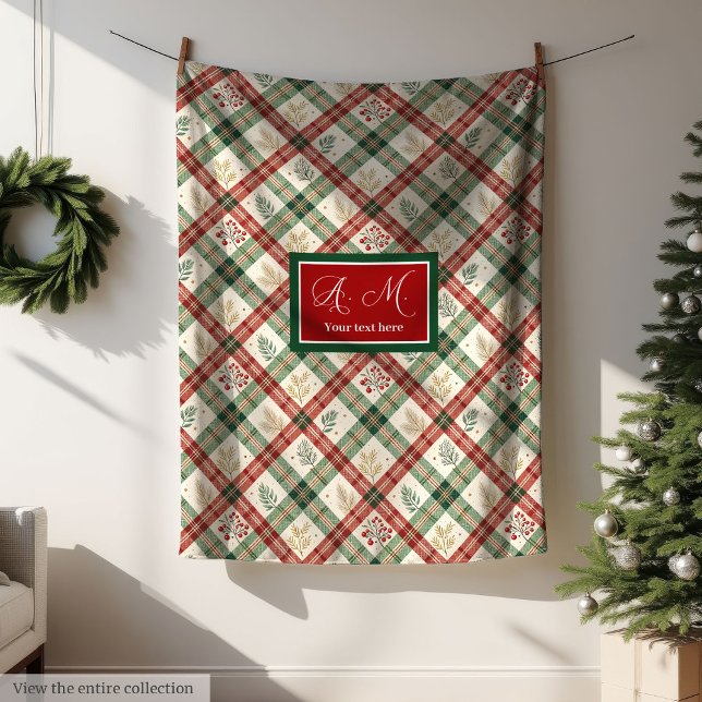 Velo Cobertor de aconchegante com bagas de azevinho em  (Cozy red and green watercolor holly berry blanket)