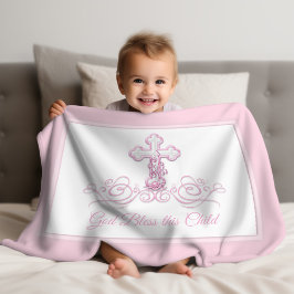 Velo Cobertor de Batismo de Bebê Menina Cruz Rosa