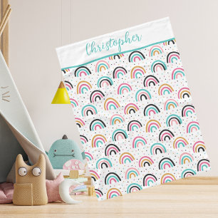 Velo Cobertor de Bebê Boho Arco-Íris Monogramado Azul T