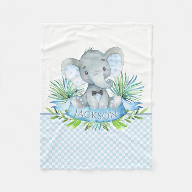 Velo Cobertor de Bebê Elefante Personalizado para Menin (Frente)