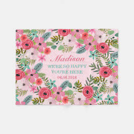 Velo cobertor de bebê floral cor-de-rosa personalizado
