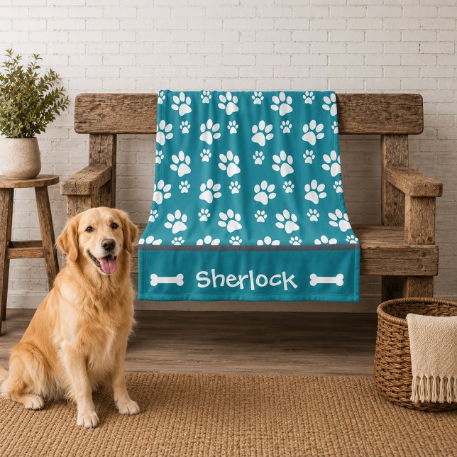 Velo Cobertor de Cachorro Azul Personalizado Presente d (personalized teal dog blanket)