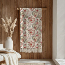 Cobertor de Coração e Rosas Rosa Bege Estilo Vinta