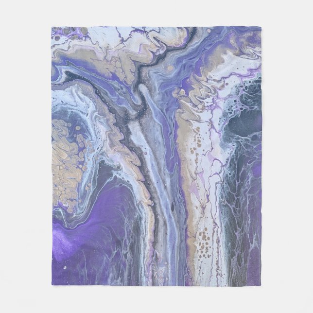 Velo Cobertor de Fleece Abstrato Veio Mineral Roxo e Do (Frente)