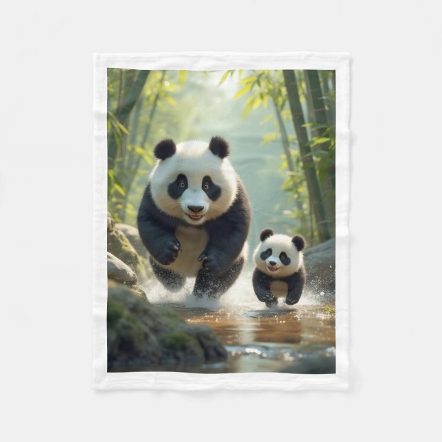 Velo Cobertor de Fleece Aconchegante Pandas Correndo pe (Frente)