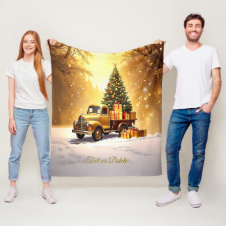 Velo Cobertor de Fleece Árvore de Natal Caminhão Dourad