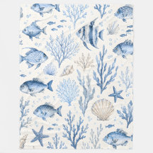 Cobertor de Fleece Azul de Peixes Costeiros