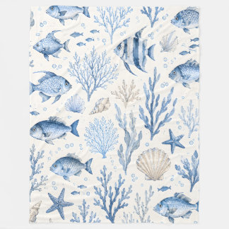 Velo Cobertor de Fleece Azul de Peixes Costeiros