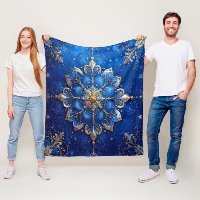 Velo Cobertor de Fleece Azul Dourado Decorativo (In Situ)