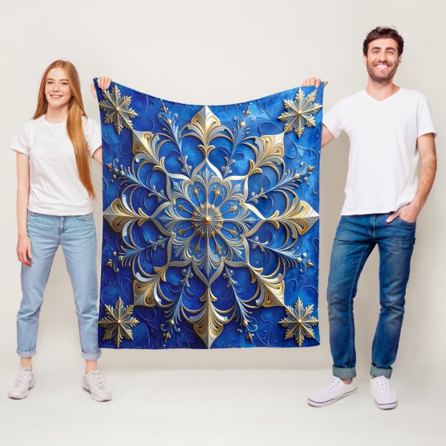 Velo Cobertor de Fleece Azul Dourado Decorativo (In Situ)